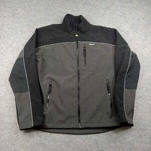 CAT Jacket Mens Medium Gray Black Softshell Fleece‎ Lined Full Zip Workwear